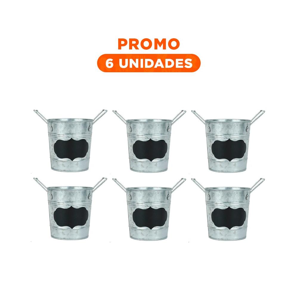 Pack6 Balde Cubo de Metal con Doble Agarradera y Cuadro para Nota de Metalico