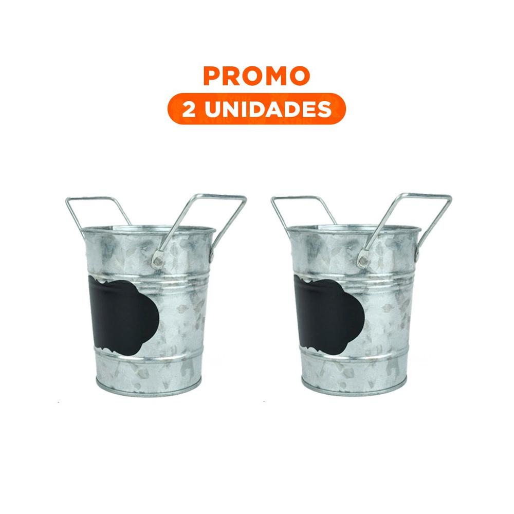 Pack2 Jarron de Estilo Industrial Plateado con Doble Asa y Cuadro para Nota