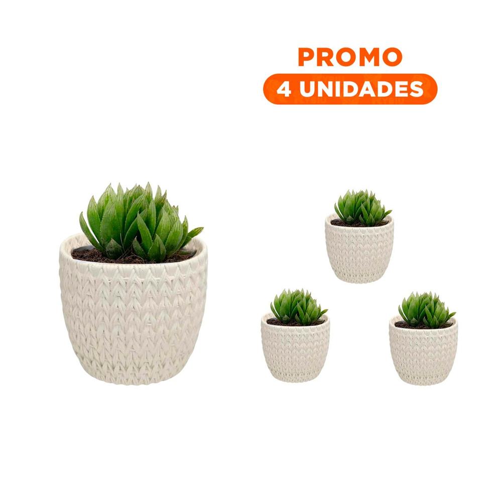 Pack4 Contenedor Elegante Curvo Cemento 12x12cm Blanco Tejido V Festivo Y+Regalo Sticker