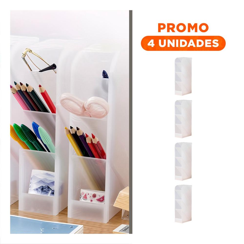 Pack4 Modulo para Mesa de Trabajo con Cuatro Espacios Blanco Transparente Y+Regalo Sticker
