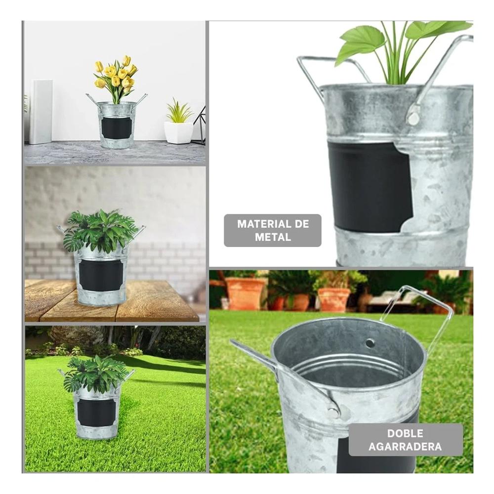 Jarron Cubo de Metal con Doble Agarradera y Cuadro para Nota Minimalista