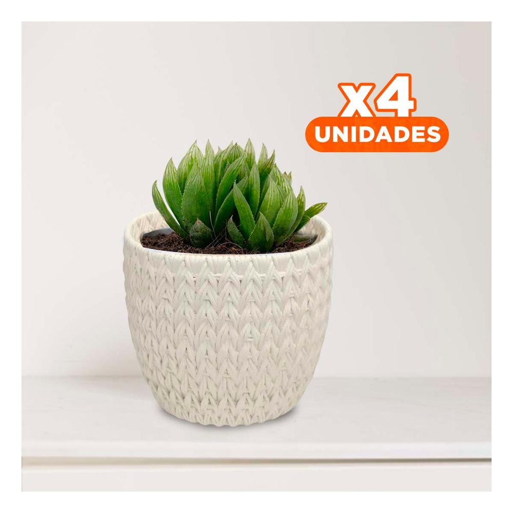 Pack4 Contenedor Jardin Curvo Cemento 12x12cm Blanco Tejido V Decoracion Hogar Y+Papel Regalo