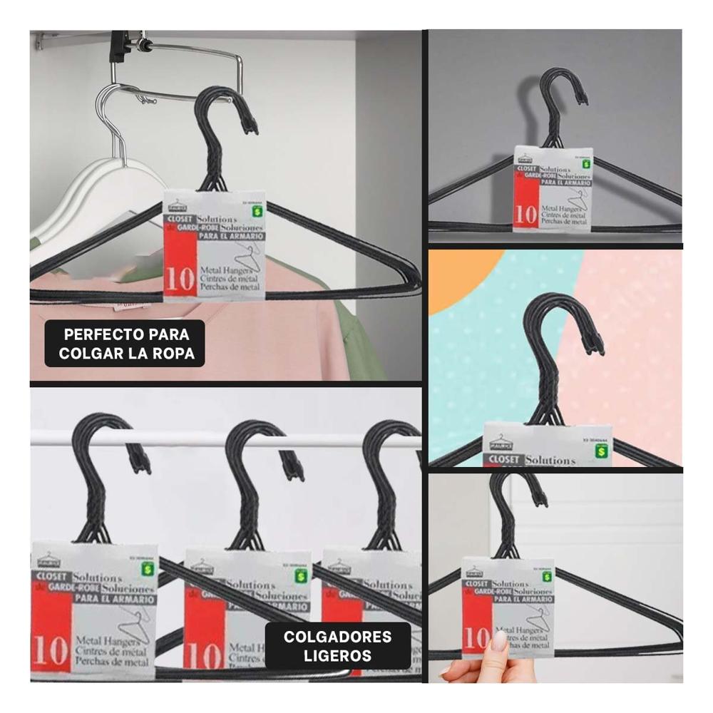 Colgador de Alambre Negro con 10 Piezas 21x40cm para Organizar Prendas