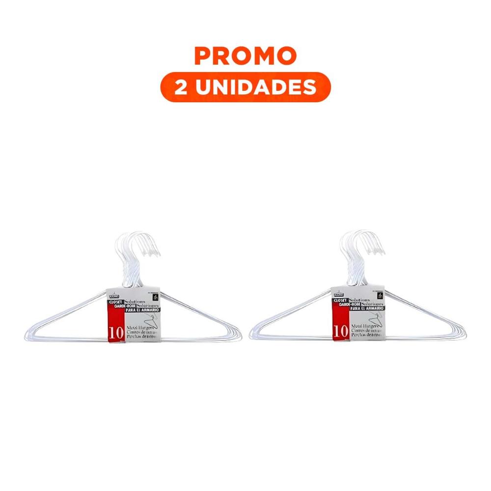 Pack2 Colgador de Alambre Blanco con 10 Piezas Medida 21x40cm para Prendas