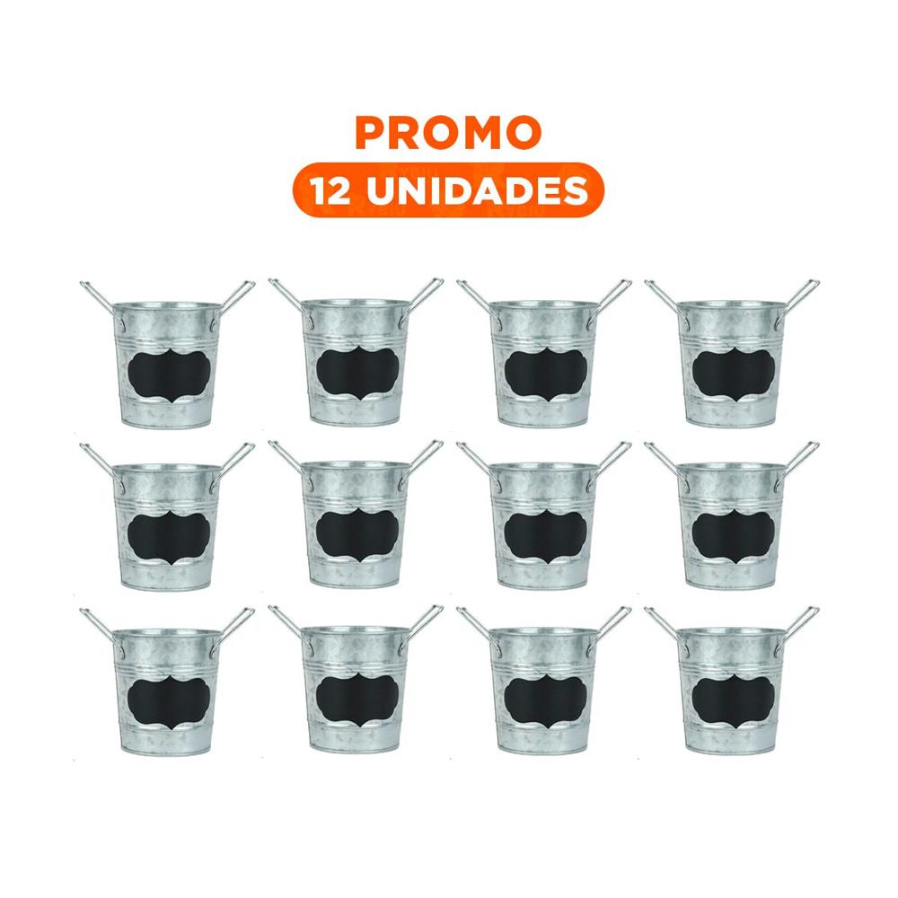 Pack12 Cubeta Cubo de Metal con Doble Agarradera y Cuadro para Nota Y+Regalo Sticker