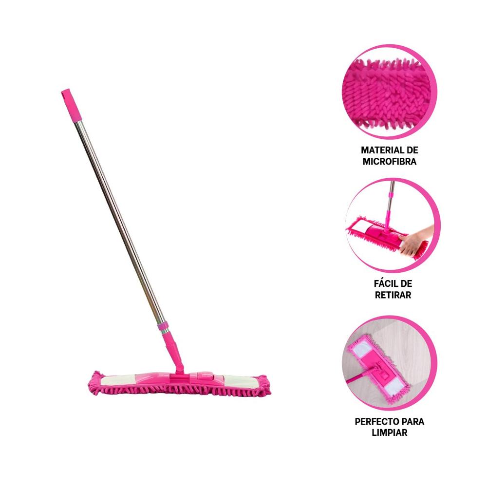 Mopa Rectangular de Microfibra Fucsia de Secado Rapido Uso Diario Y+Ligas Regalo