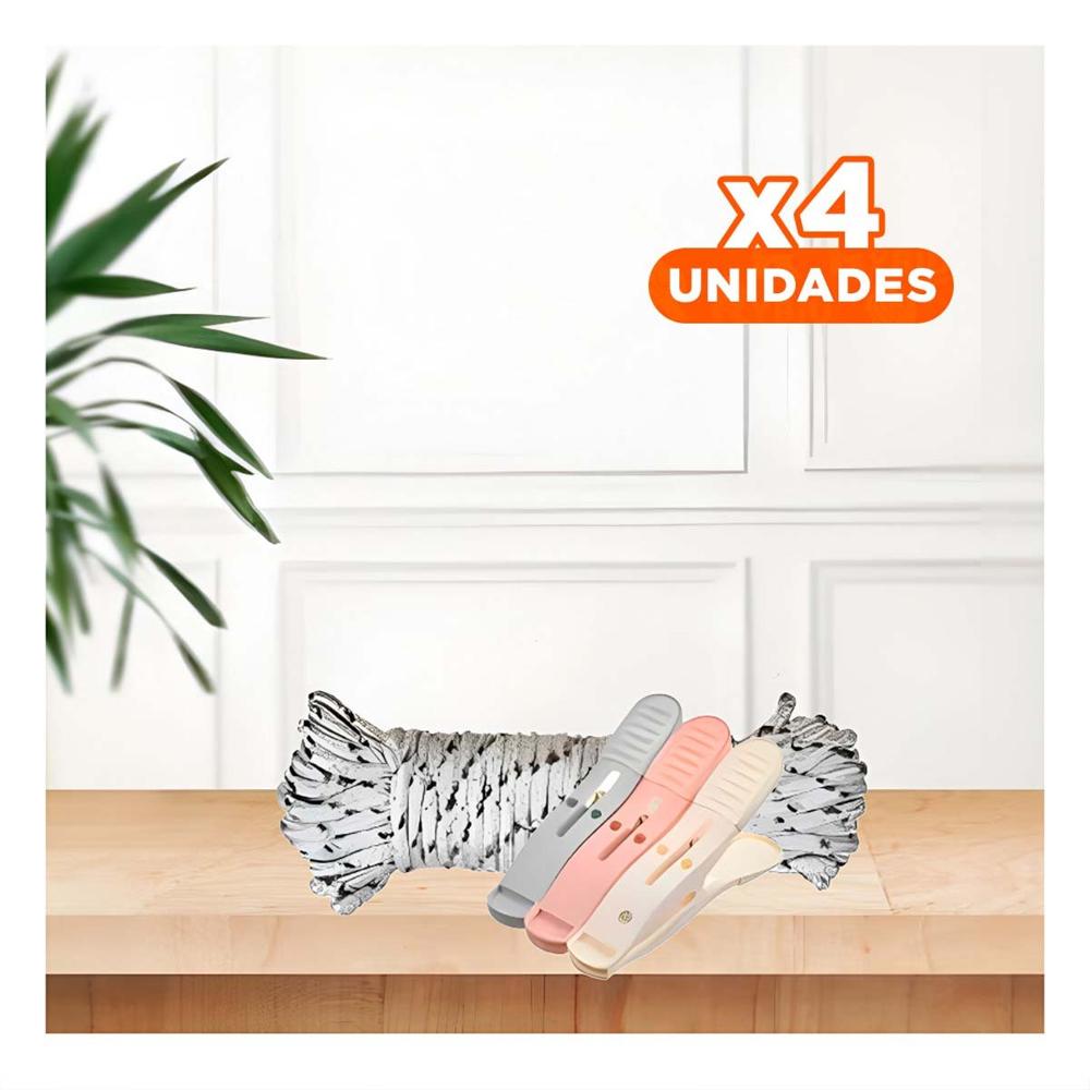 Pack4 Sujetadores de Ropa Multicolor con Tres Colores y Cuerda Domestica