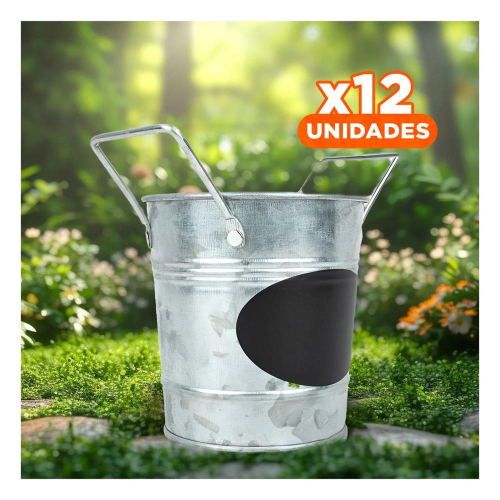 Pack12 Cubeta Cubo de Metal con Doble Agarradera y Cuadro para Nota Pro Calidad Y+Papel Regalo