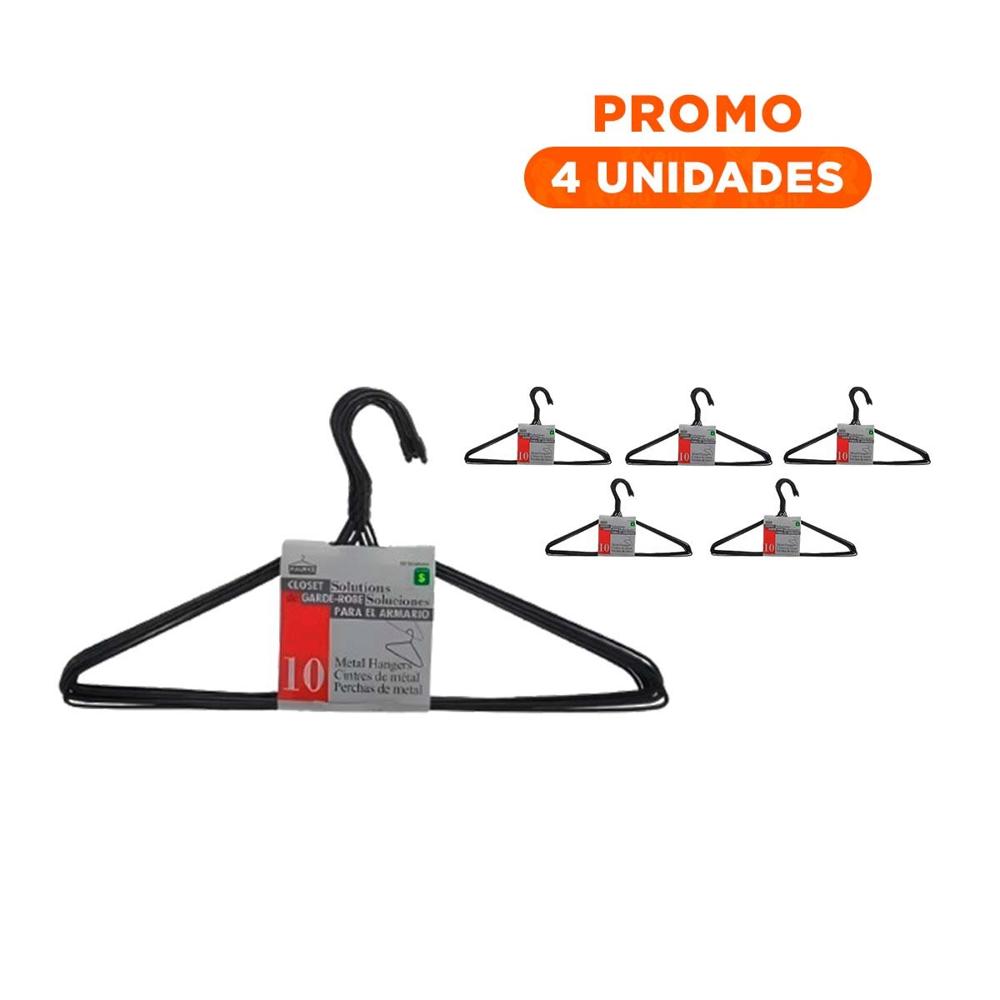 Pack4 Colgador Funcional de Alambre Negro con 10 Piezas 21x40cm para Orden Y+Regalo Sticker