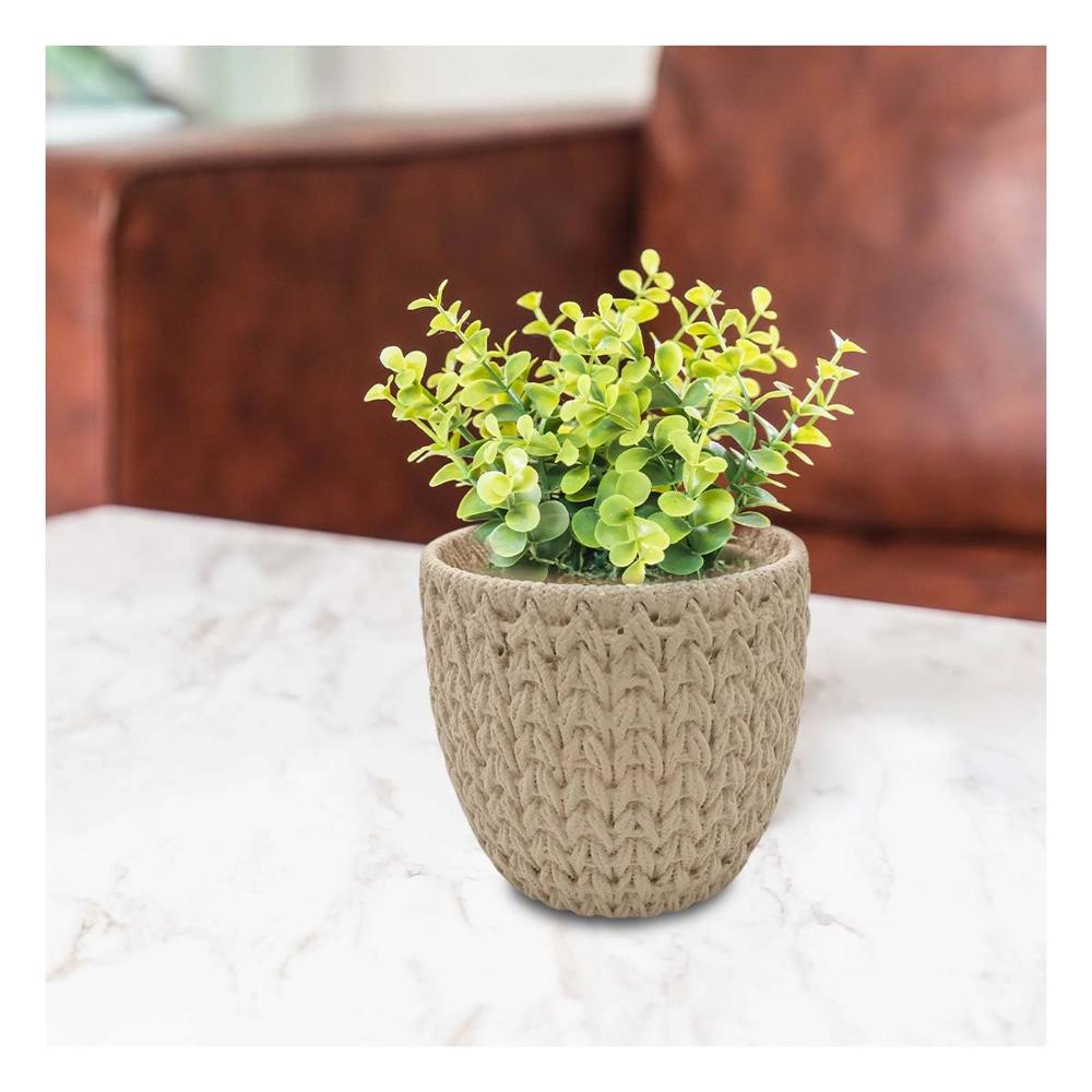 Vasija Minimalista Curva Cemento 12x12cm Crema Tejido V Y+Papel Regalo