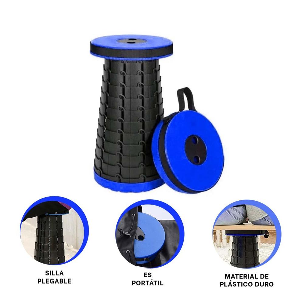 Silla compacta 3 seguros portatil tapa azul centro negro para hogar y terraza Y+Ligas Regalo