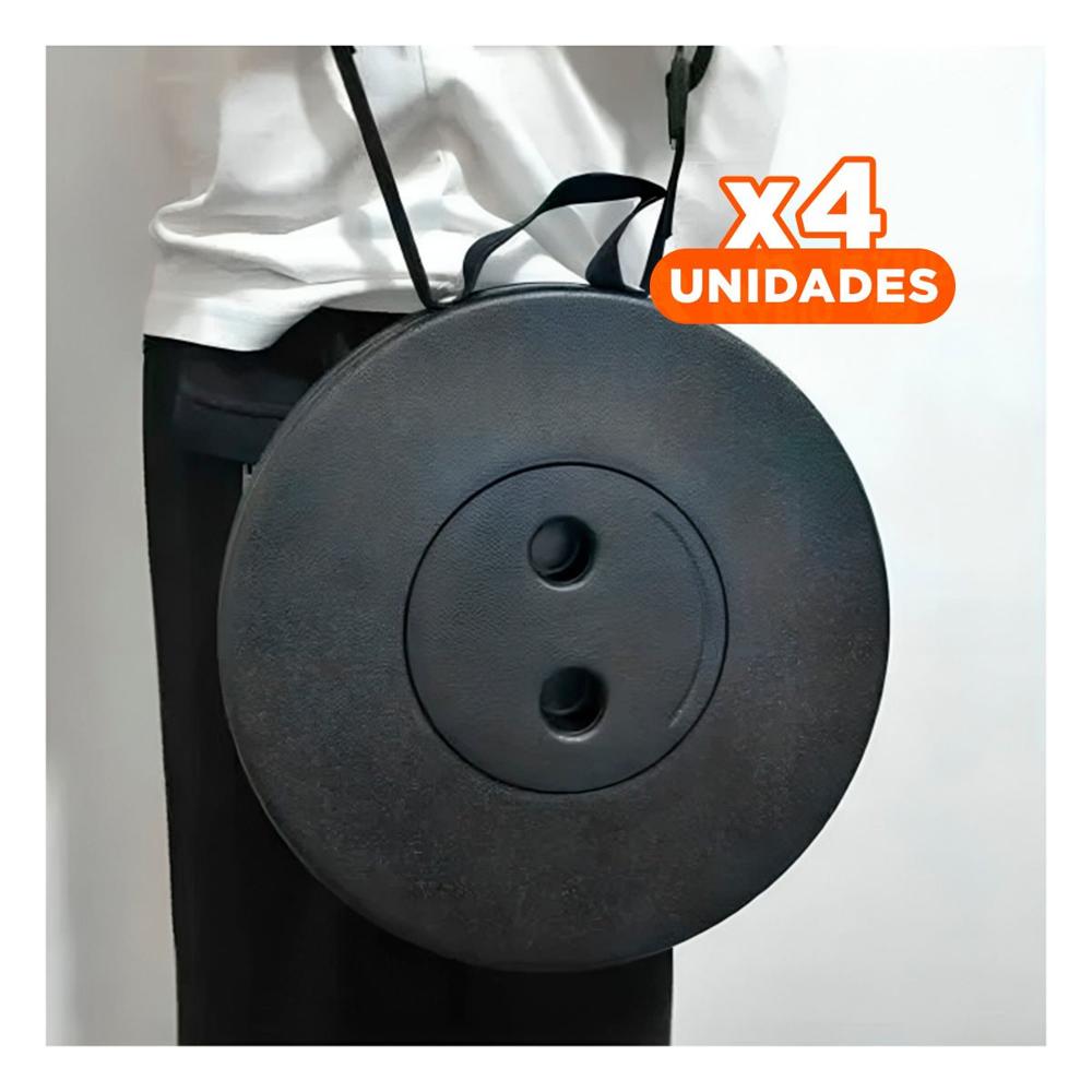 Pack4 Taburete resistente plegable 3 seguros portatiles tapa negro centro negro Y+Papel Regalo