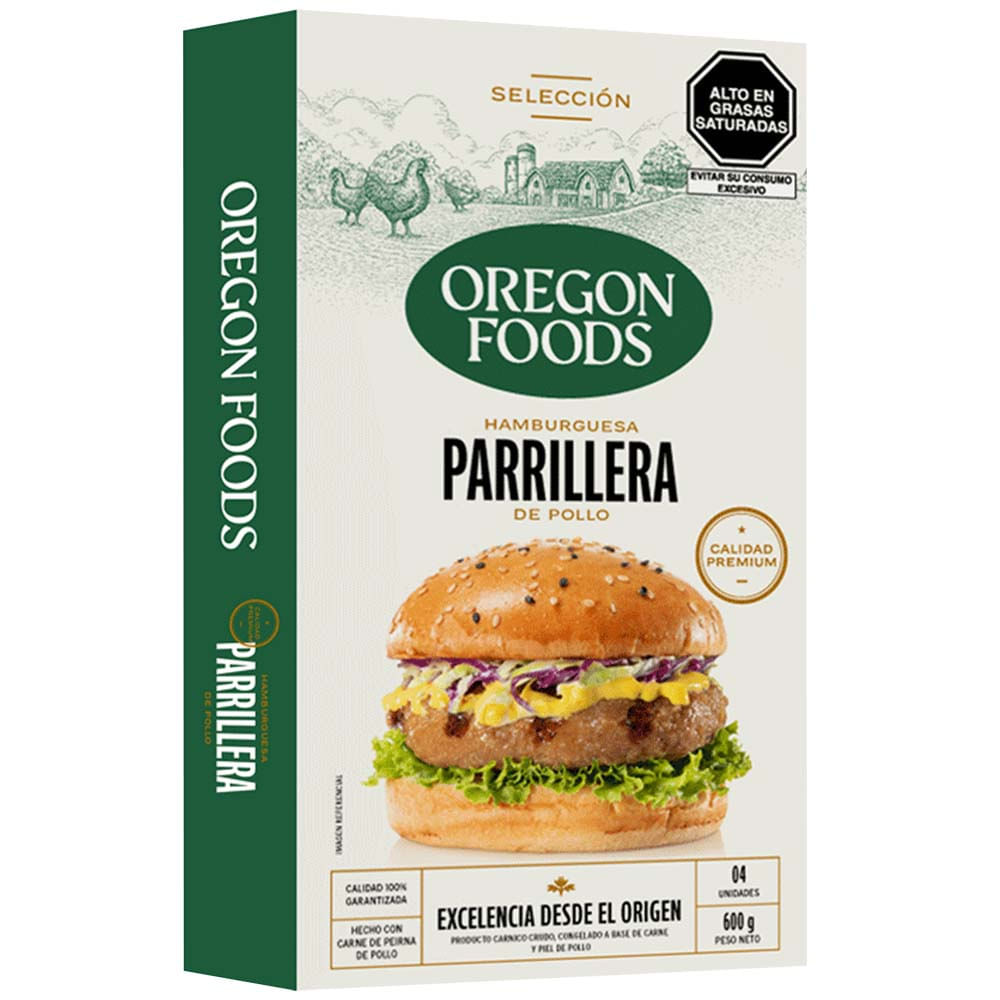 Hamburguesa OREGON FOODS Parrillera de Pollo Caja 4un
