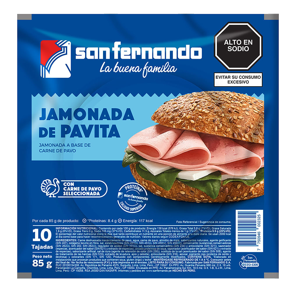 Jamonada de Pavita SAN FERNANDO Paquete 85g