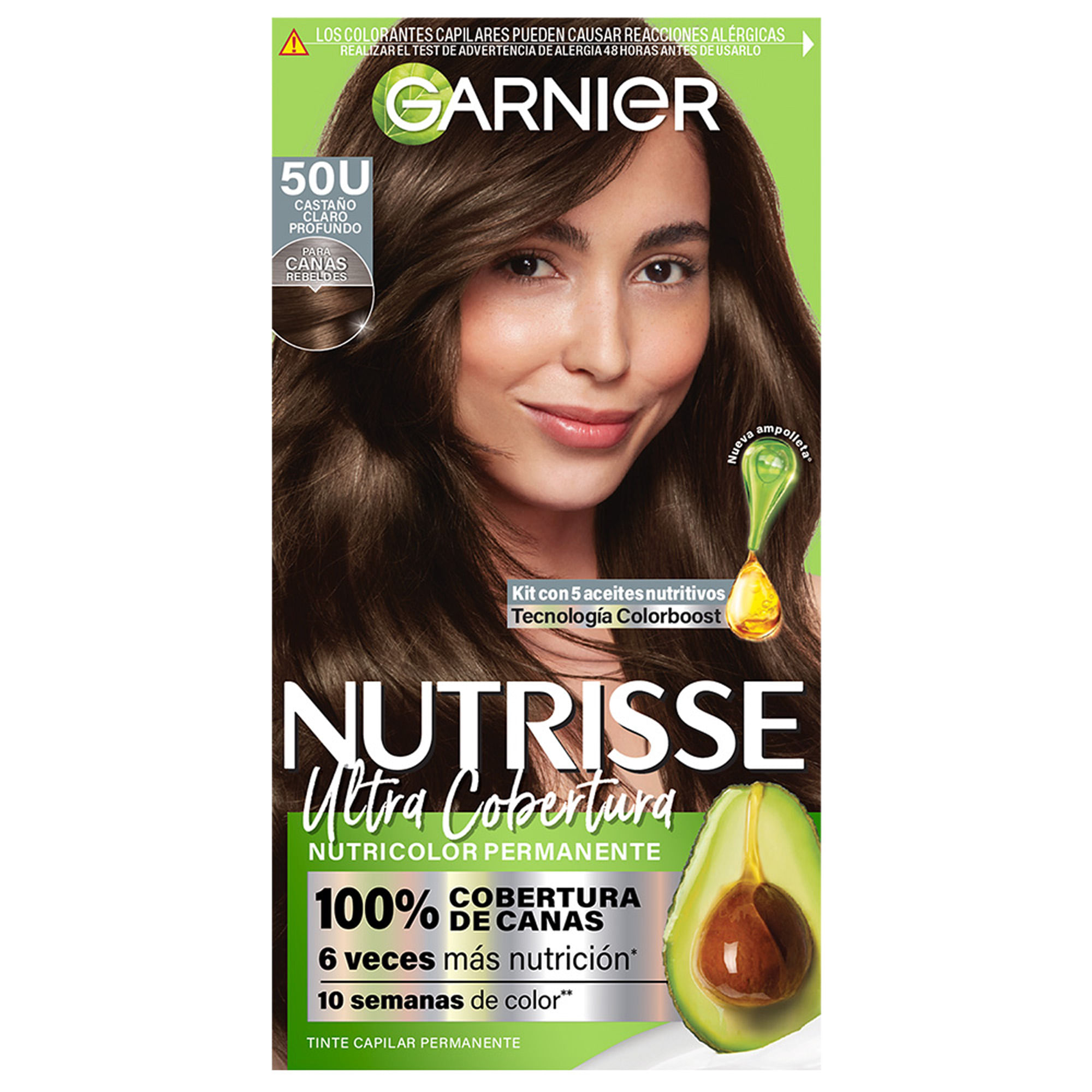 Tinte para Cabello GARNIER Nutrisse Ultra Cobertura 50 Castaño Claro Profundo Caja 1Un