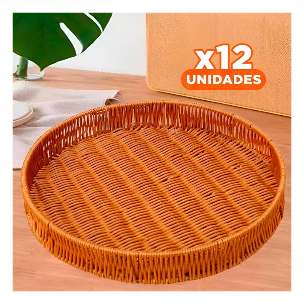 Pack12 Cesto Organizador Tejido Circular 26cm Marron para Espacios del Hogar Actual