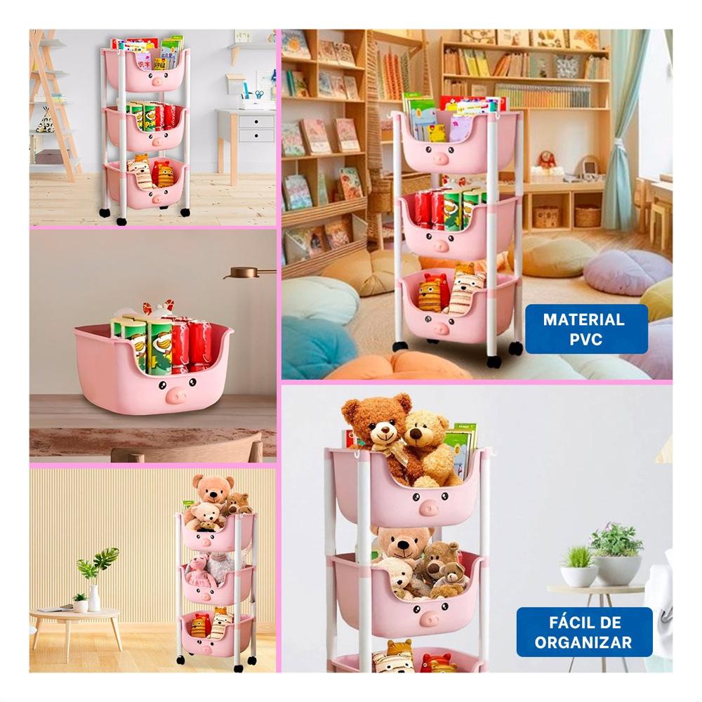 Modulo Kawaii 3 Niveles Diseno Chancho Practico para Espacios en Hogar Rosado