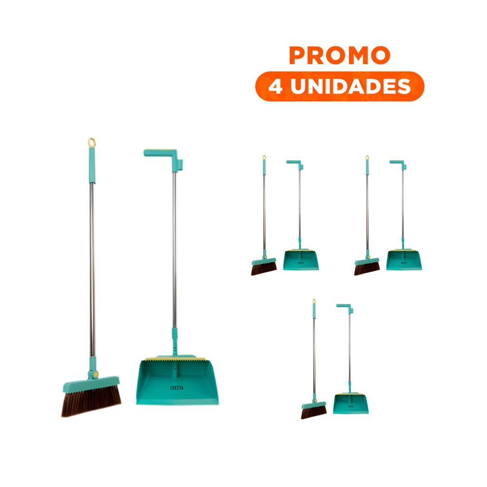 Pack4 Utensilio domestico con Recogedor Verde para Limpieza del Hogar Y+Regalo Sticker