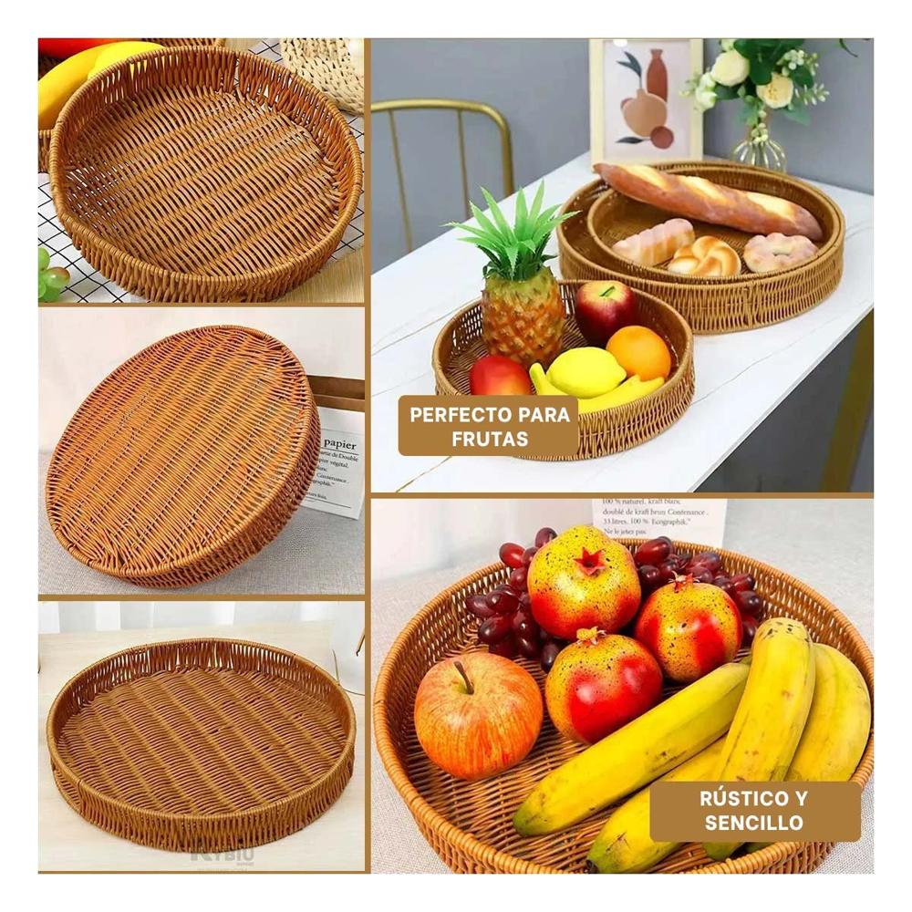 Plato Tejido Circular 35cm Color Marron para Orden Diario en Hogar Moderno