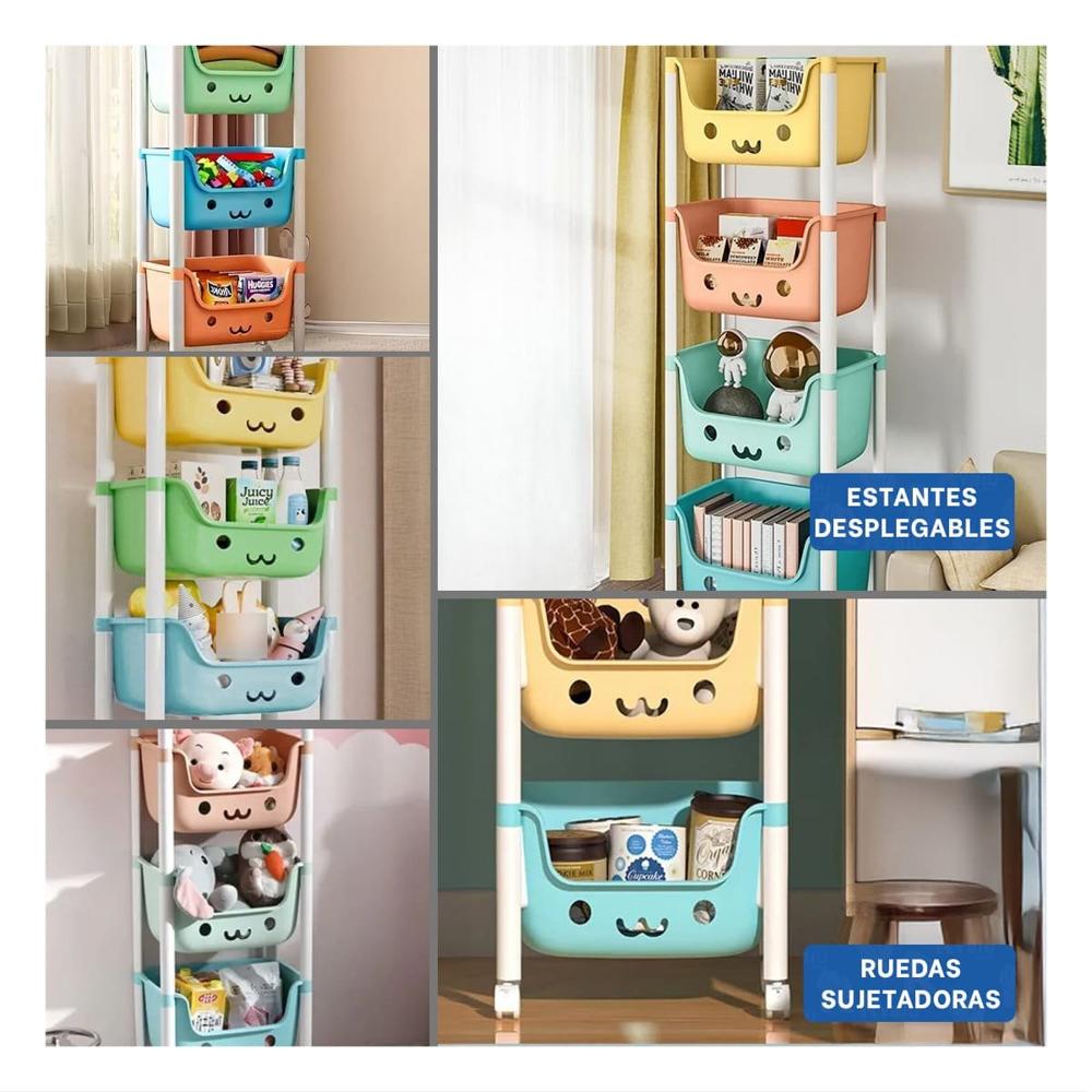 Organizador Infantil con Caritas 4 Niveles Diseno Alegre para Casa Multicolor