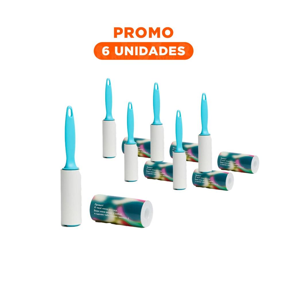 Pack6 Sistema Quita Pelusa en Rodillo Portatil para Hogar Celeste