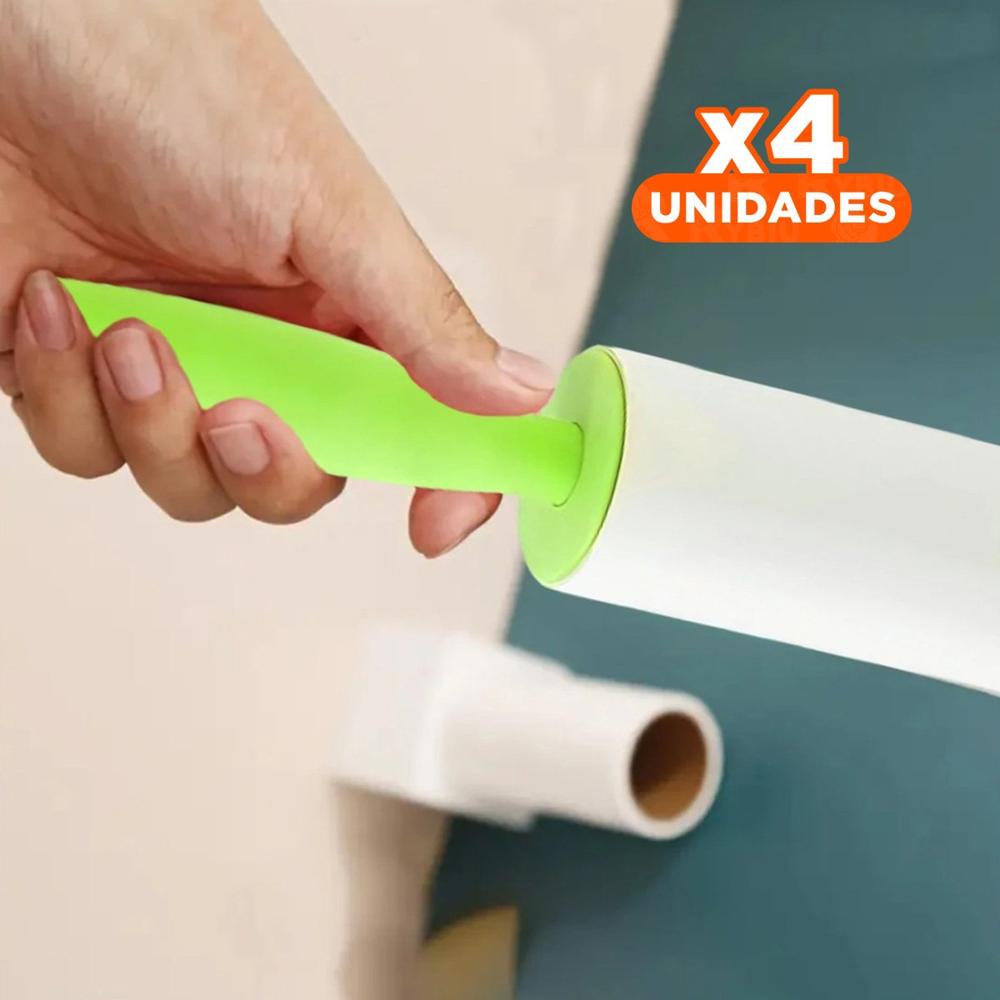 Pack4 Sistema Quita Pelusa en Rodillo Adhesivo para Telas Verde Max Nuevo Y+Papel Regalo
