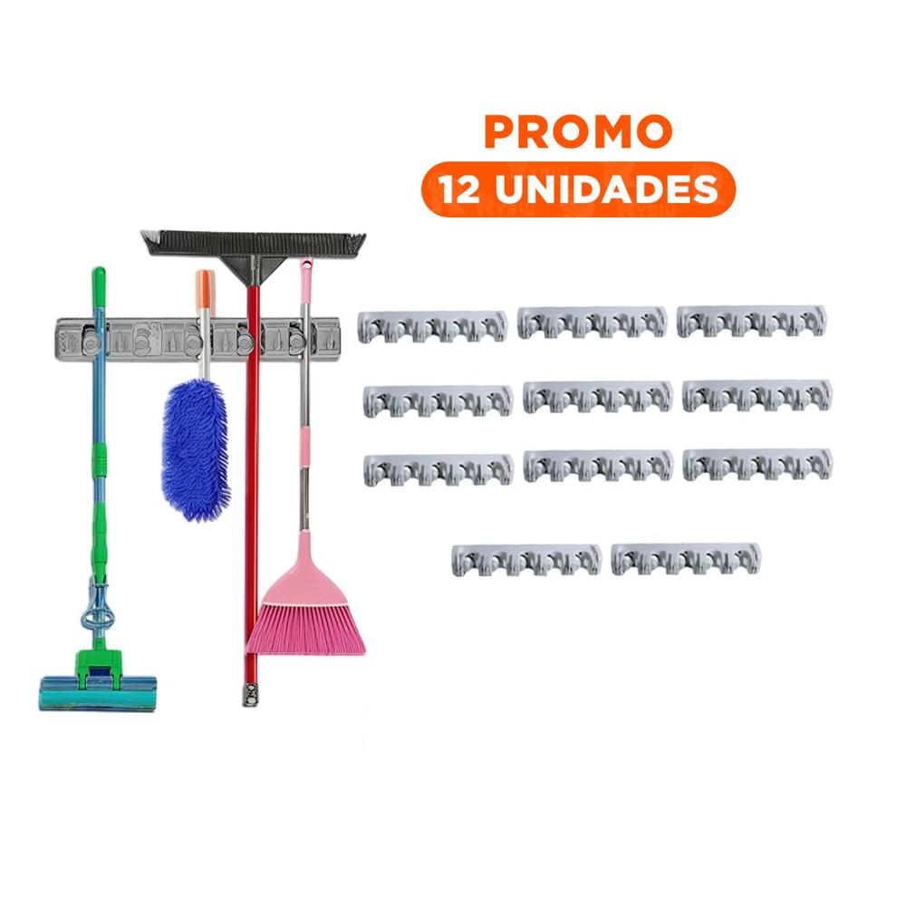 Pack12 Soporte Practico para Escobas con 5 Espacios para Organizar Hogar Y+Regalo Sticker