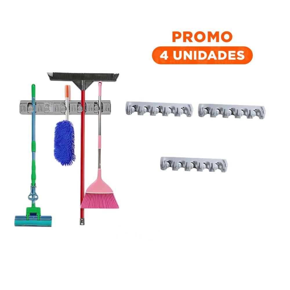 Pack4 Base Funcional para Escobas con 5 Espacios para Pared en Hogar Y+Regalo Sticker