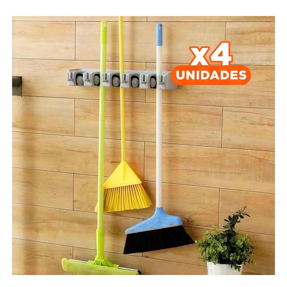 Pack4 Accesorio Funcional de Escobas con 5 Espacios para Casa Plomo Y+Papel Regalo