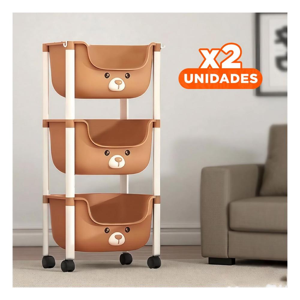 Pack2 Contenedor Kawaii 3 Niveles Estructura Resistente con Osito Marron Y+Papel Regalo