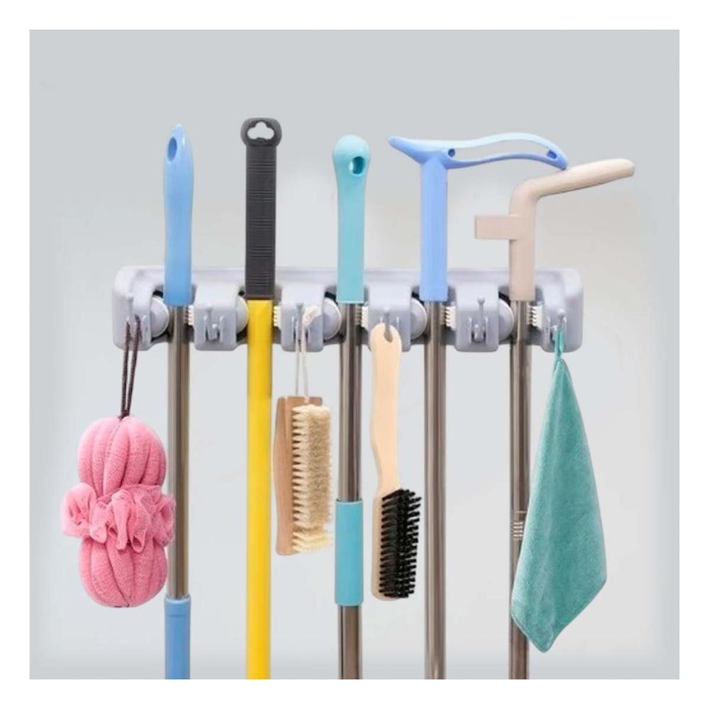 Porta Utensilios de Limpieza con 5 Espacios para Escobas Hogar Plomo Y+Post It