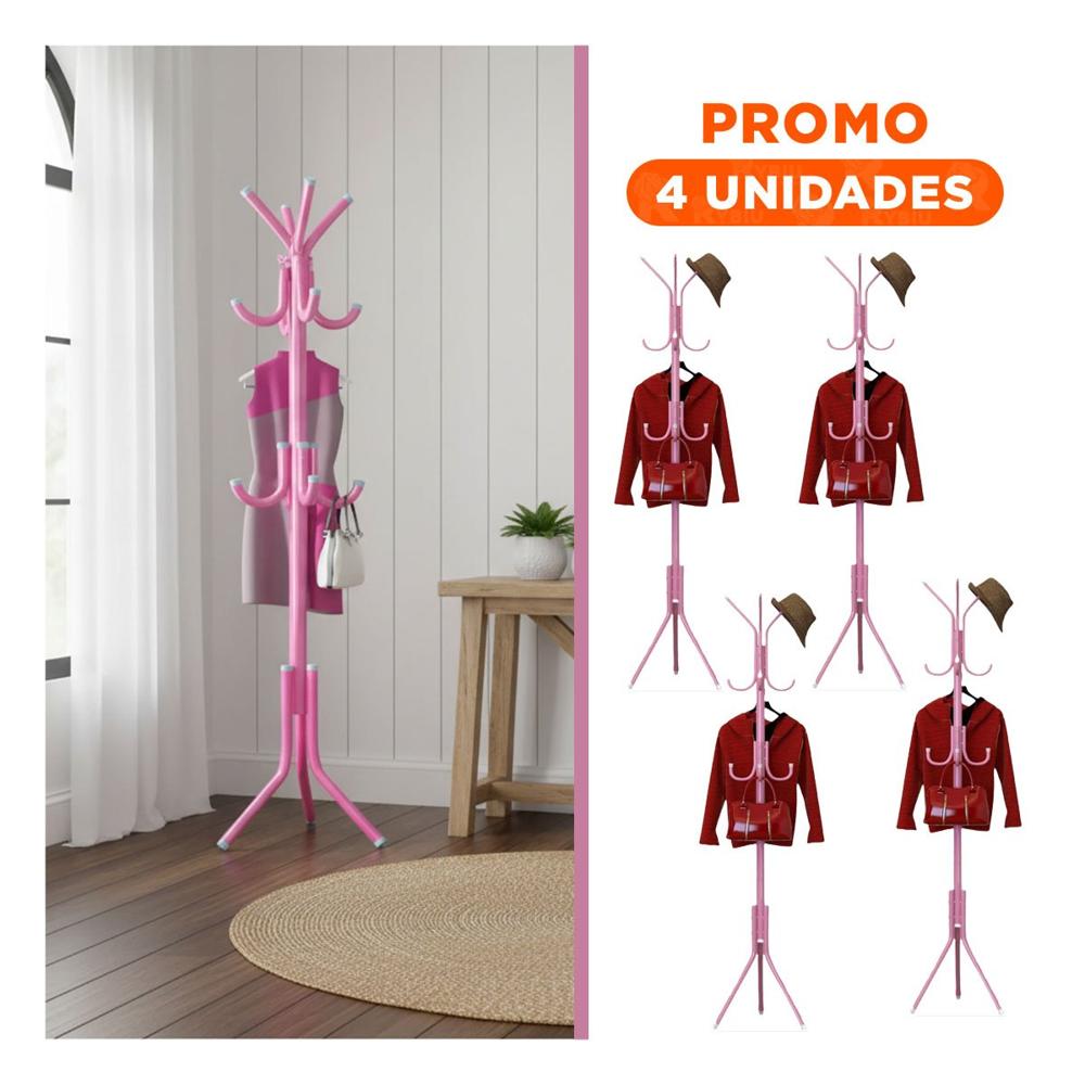 Pack4 Perchera Alta de Metal Rosado 175x45 cm para Orden Diario Y+Regalo Sticker
