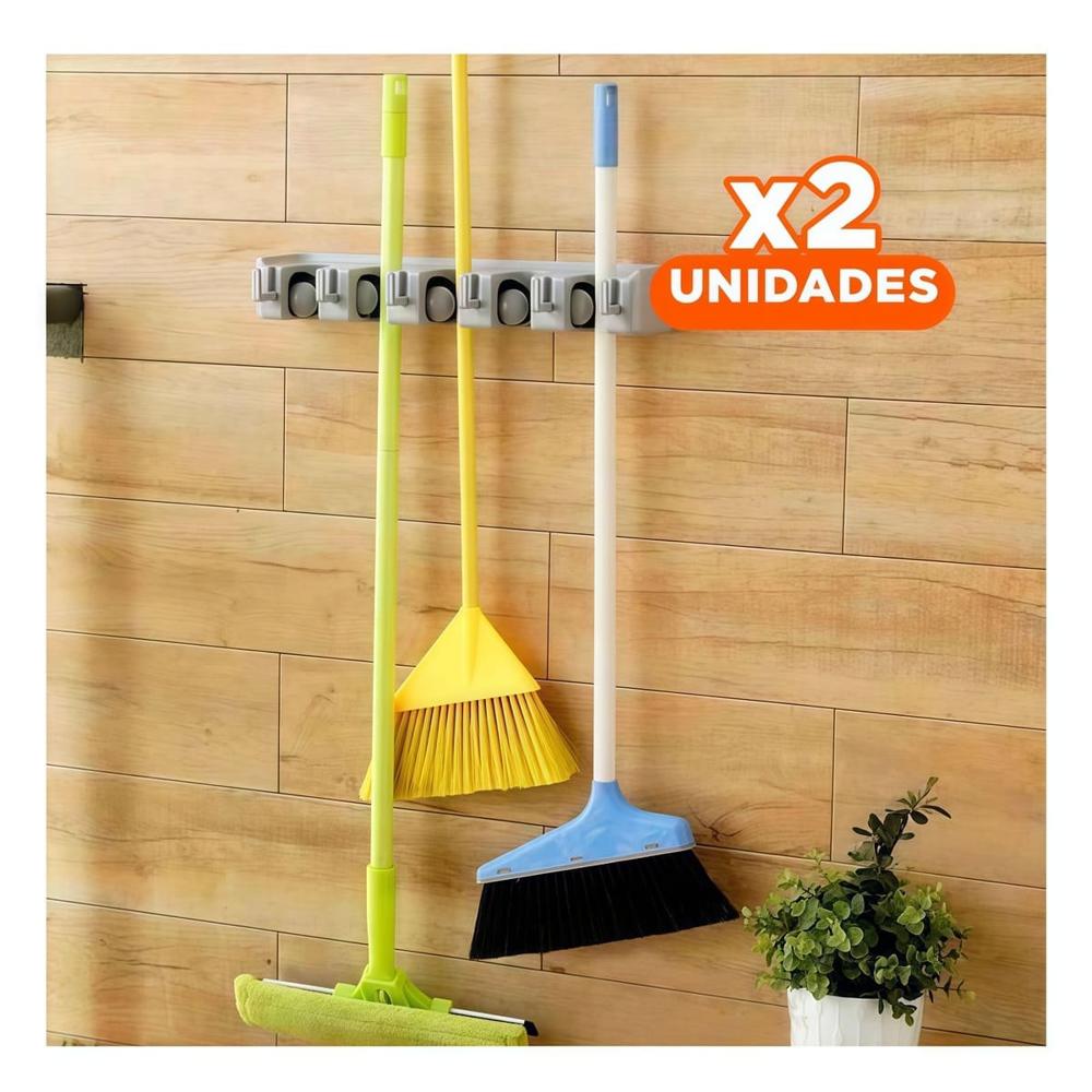 Pack2 Elemento de Orden para Escobas con 5 Espacios para Pared Hogar Y+Papel Regalo