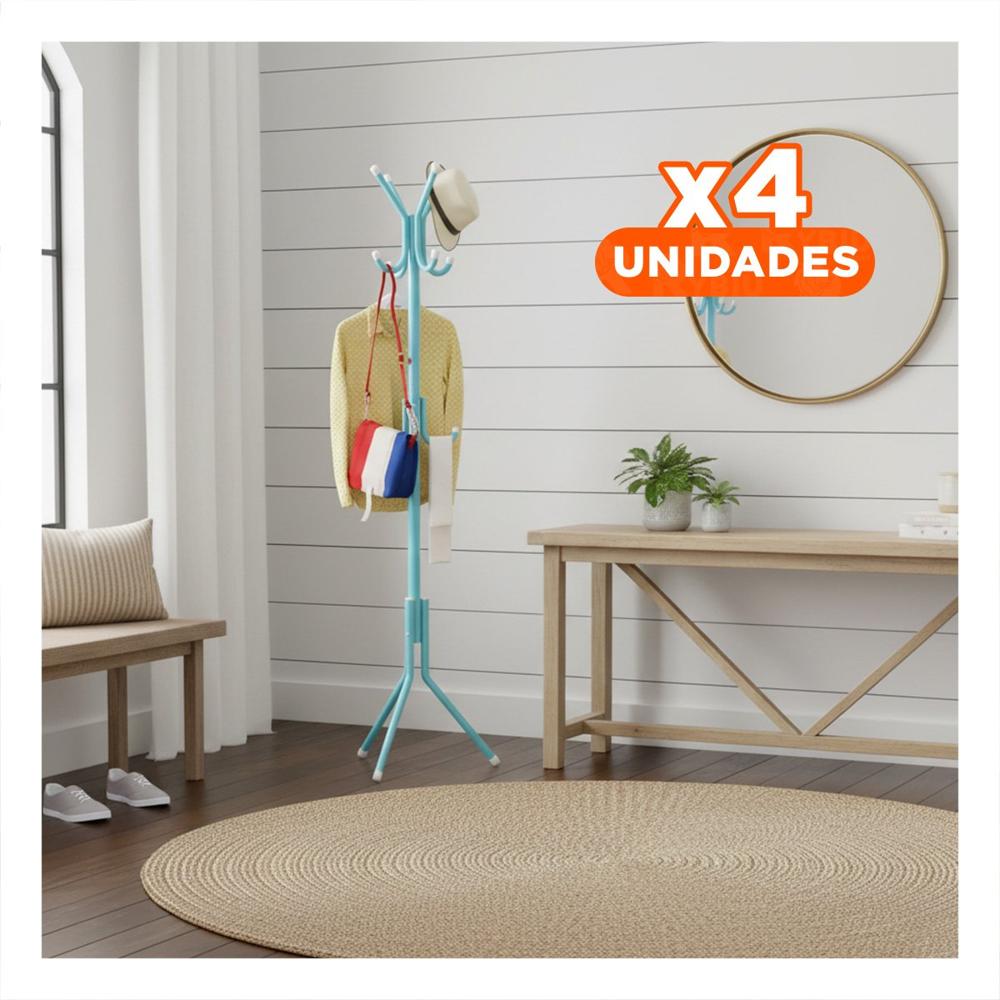 Pack4 Perchero Multiuso 175x45cm para Mantener Orden en Espacios Celeste