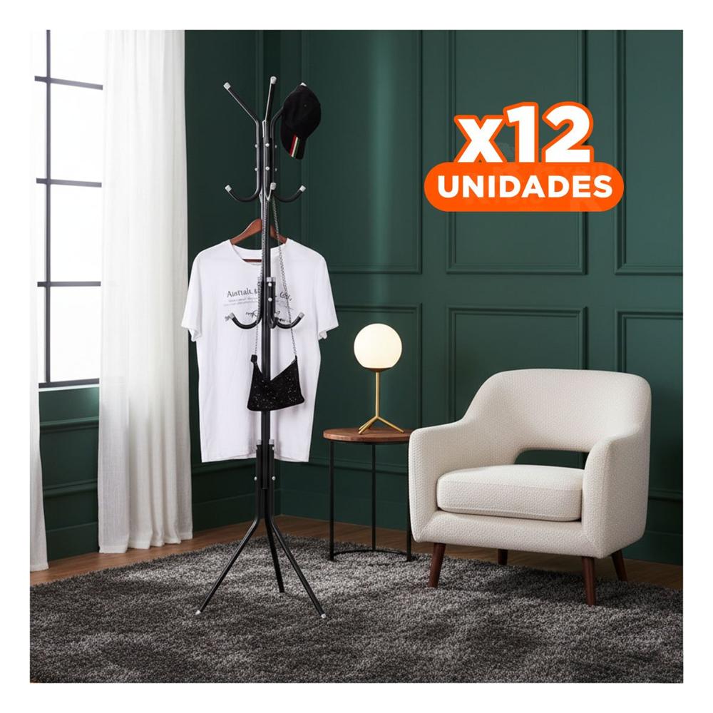 Pack12 Base Colgante Multiuso 175x45cm para Ordenar Prendas en Casa Negro