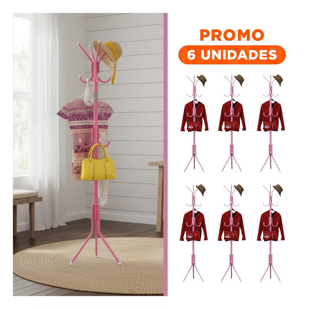 Pack6 Colgador Resistente de Pie Rosado 175x45 cm para Uso Continuo