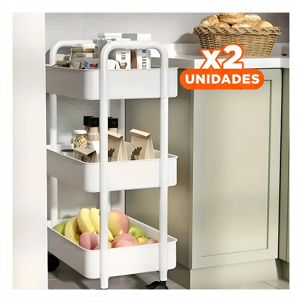 Pack2 Estante Rodante 3 Niveles con Ruedas y Asas en Plastico Blanco Hogar Y+Papel Regalo
