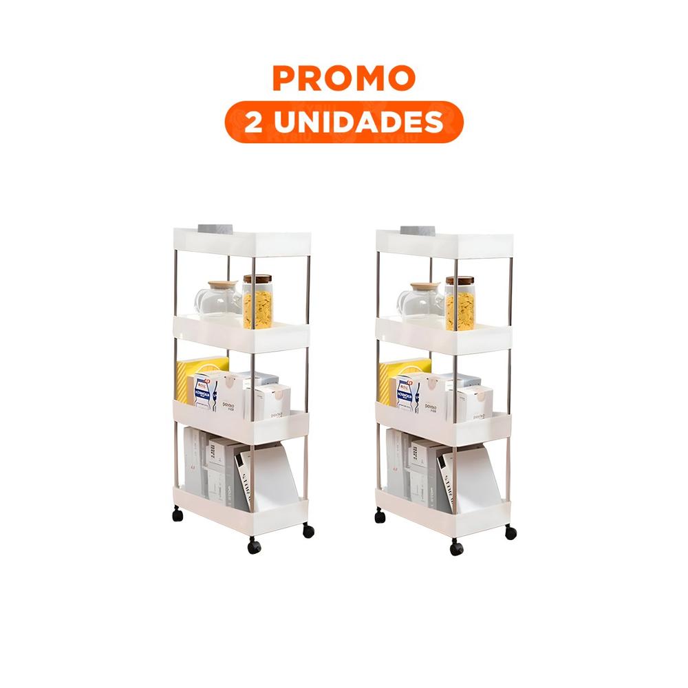 Pack2 Mueble Auxiliar de Cocina 4 Niveles con ruedas Delgado Blanco 90 X 13 X 40 Cm