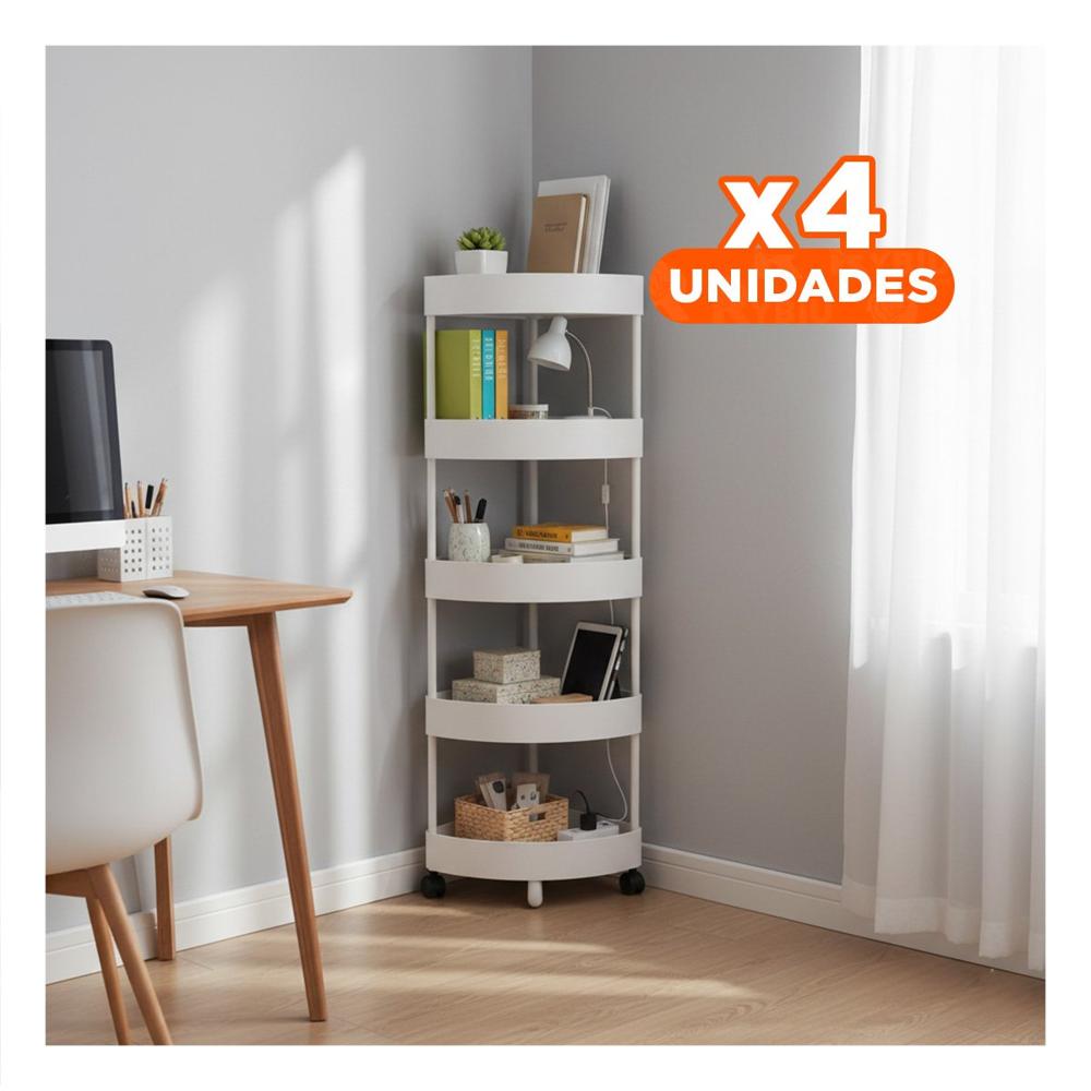 Pack4 Porta Objetos Comodo 5 Niveles Con Ruedas Blanco Funcional y Suave Y+Papel Regalo