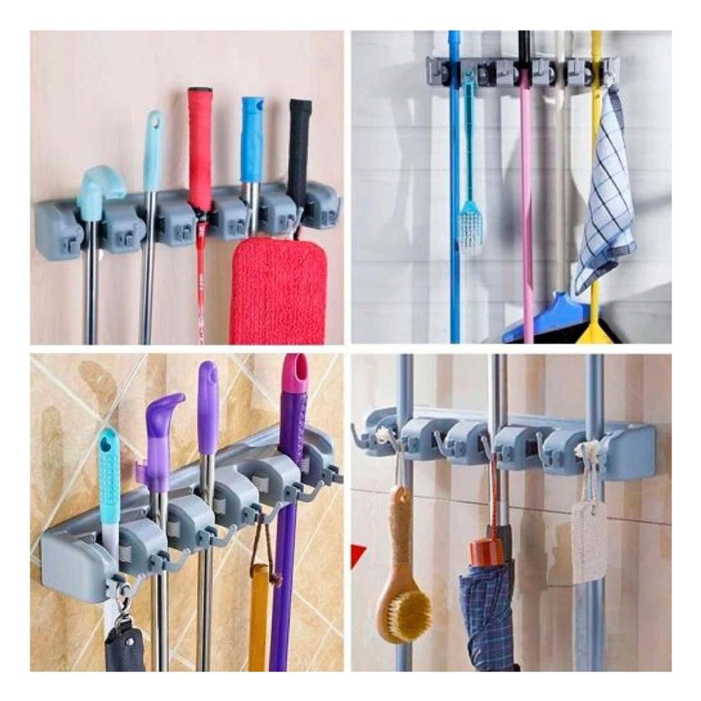 Accesorio de Pared para Escobas con 5 Espacios para Casa Color Plomo