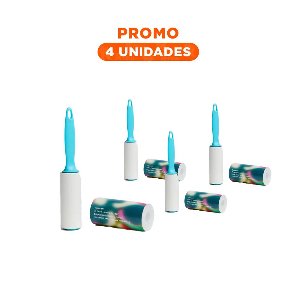 Pack4 Sistema Quita Pelusa en Rodillo Manual para Prendas Celeste Y+Regalo Sticker