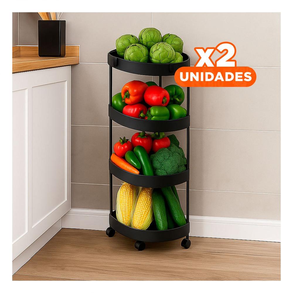 Pack2 Organizador Esquinero De 4 Niveles con Ruedas Negro Practico para Hogar Y+Regalo Sticker