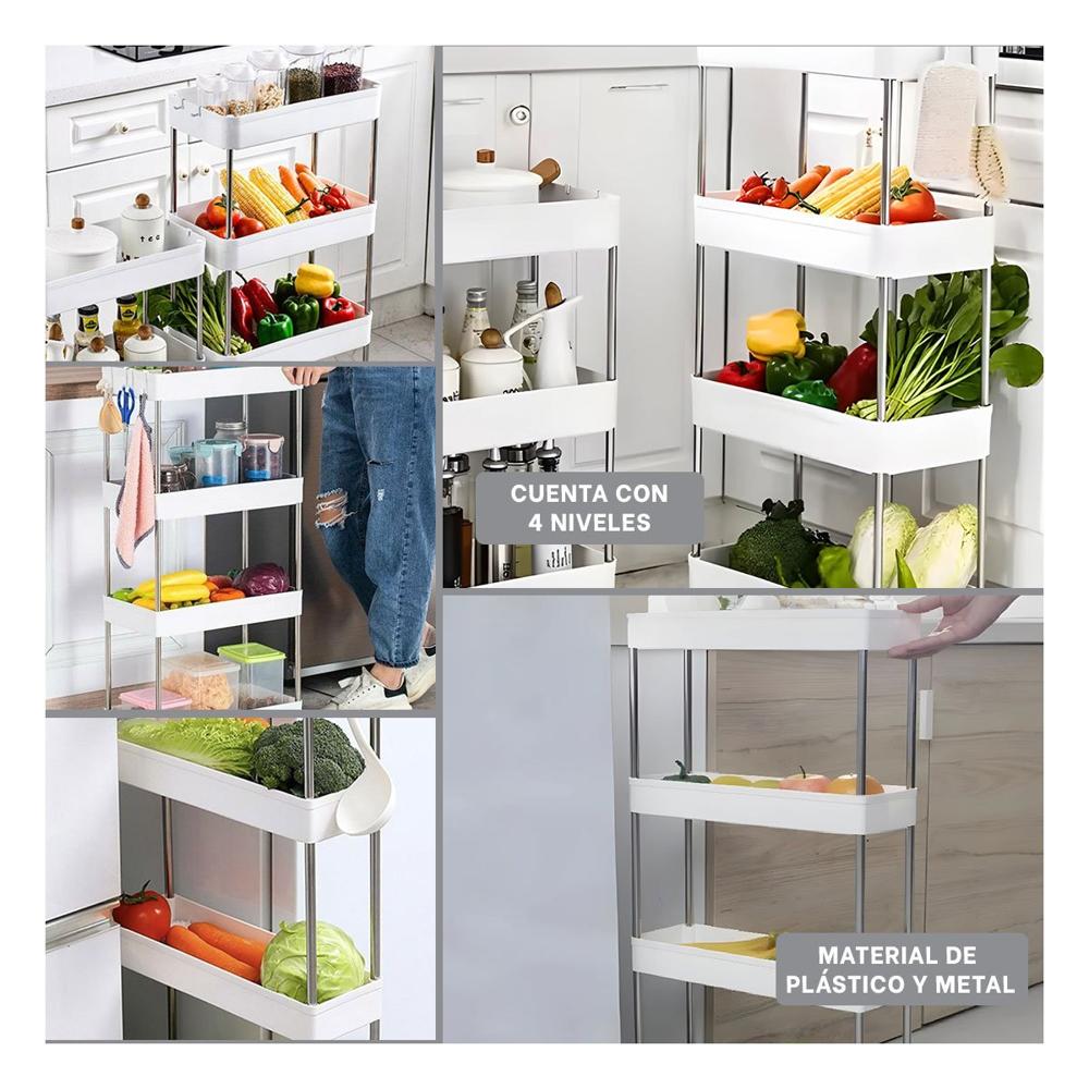 Plataforma de Cocina 4 Niveles con ruedas Delgado Blanco 90 X 13 X 40 Cm