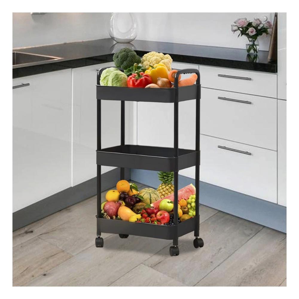 Soporte de Almacenamiento 3 Niveles con Ruedas y Asas Hogar Negro Y+Post It