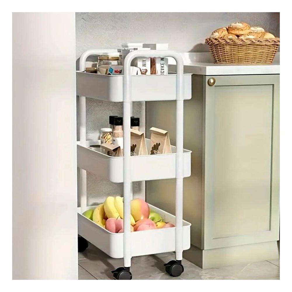 Repisa Organizador 3 Niveles con Ruedas y Asas en Plastico Blanco Hogar Y+Post It