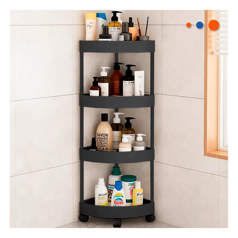 Mueble Esquinero De 4 Niveles con Ruedas Negro Practico para Espacios Y+Regalo Sticker