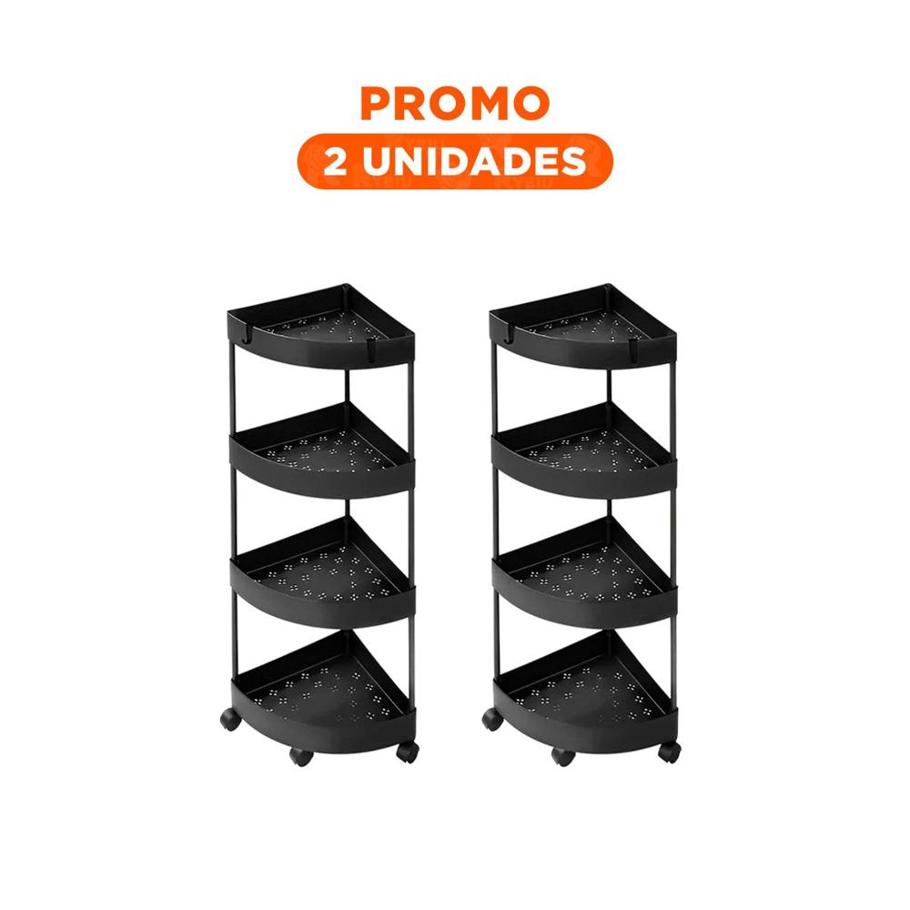 Pack2 Organizador Esquinero De 4 Niveles con Ruedas Negro Diseno Funcional