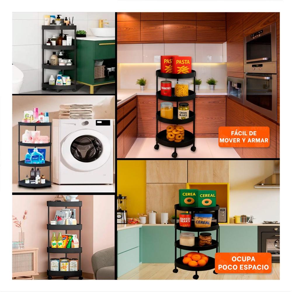 Mueble Esquinero De 4 Niveles con Ruedas Negro Diseno Compacto para Espacio Seguro