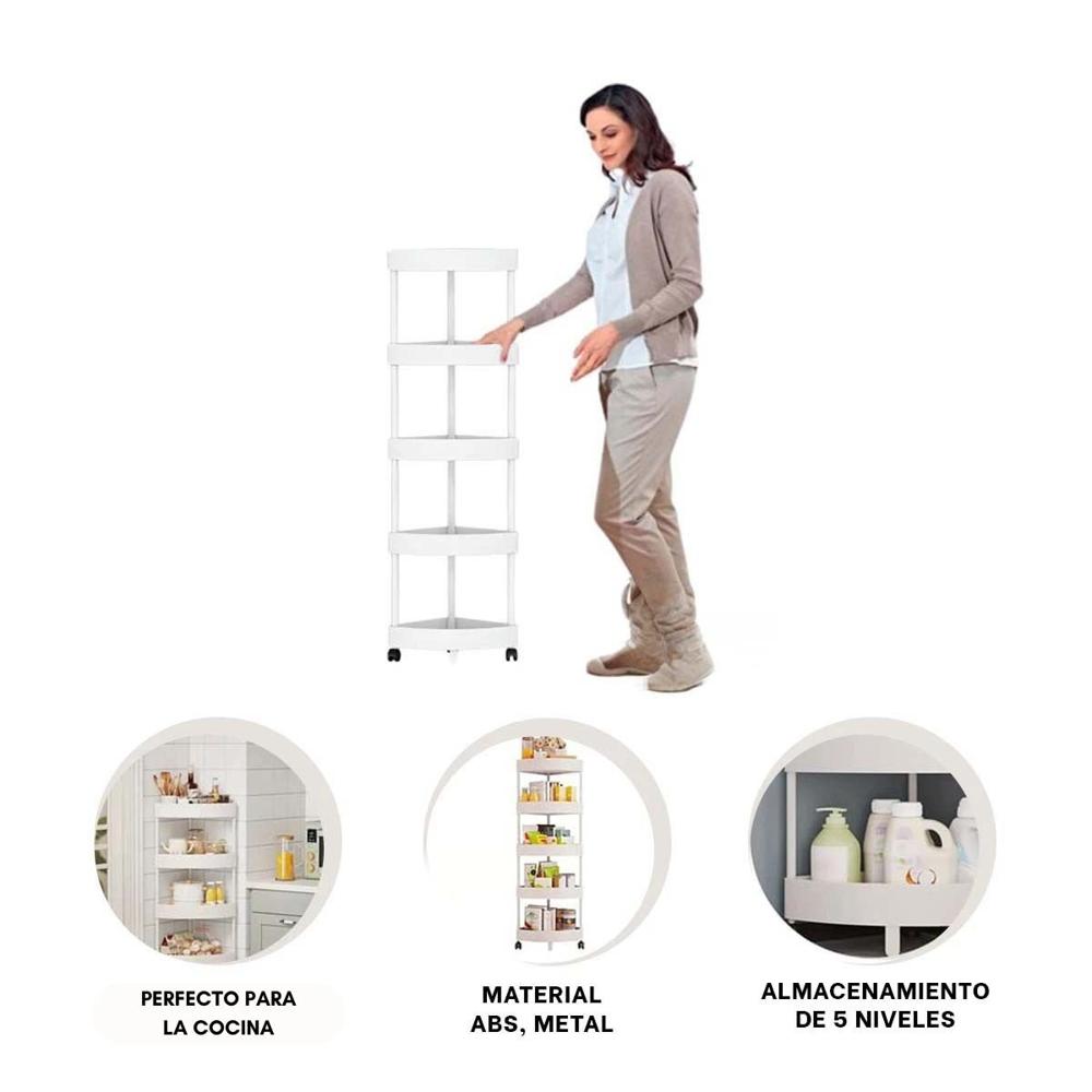 Rinconero Versatil 5 Niveles Con Ruedas Blanco Funcional y Suave Para Uso Diario Y+Ligas Regalo