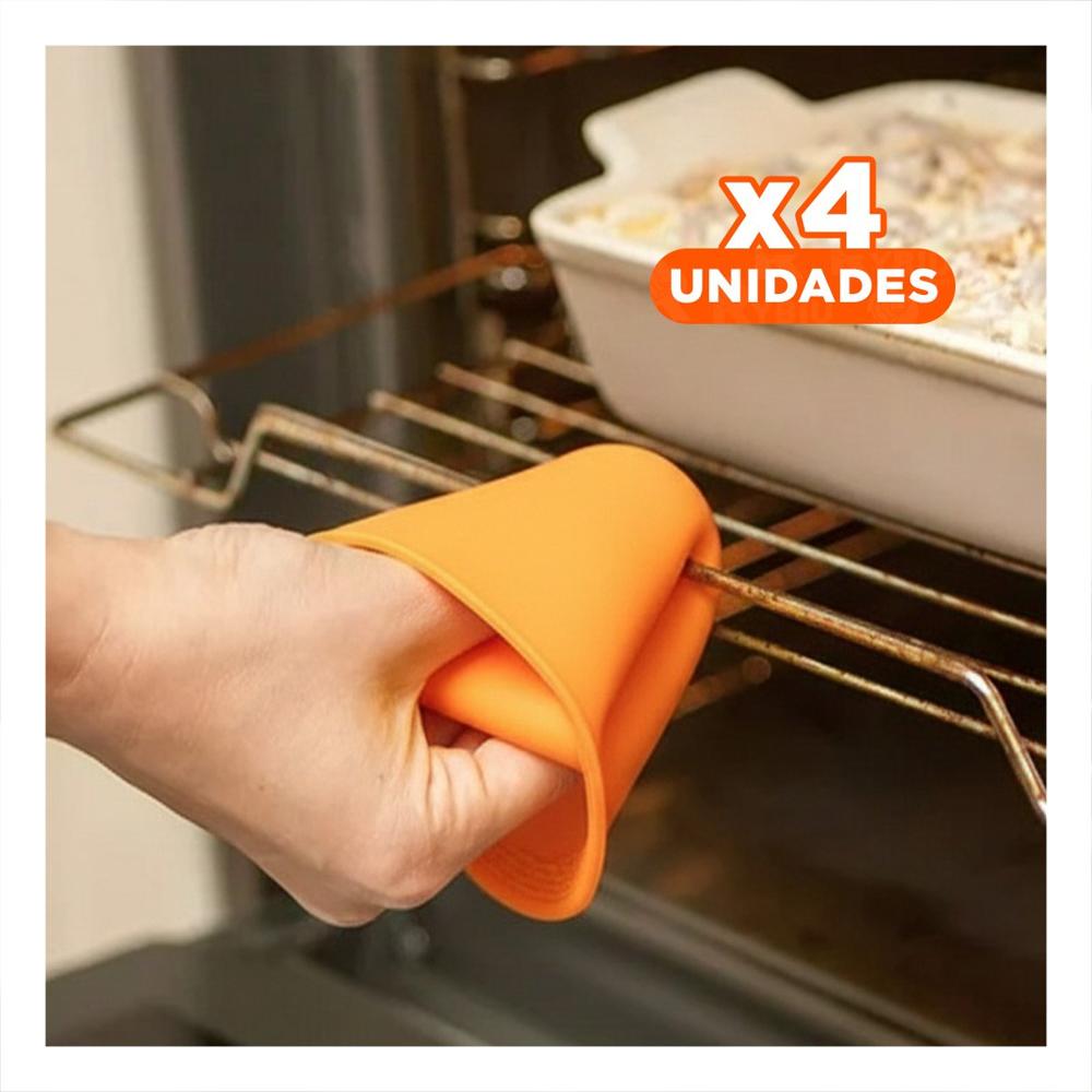 Pack4 Manos Protectores de Silicona Naranja para Uso Diario en Casa 7,3x9,5cm Y+Papel Regalo